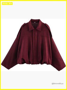 Faux Suede Bomber Jacket Oversized Long Sleeve Lapel Pilot Coat Zip Up